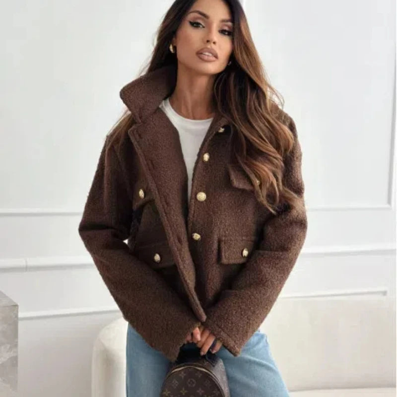 Autumn and Winter New Women's Fashionable Temperament Solid Color Loose Short Woolen Coat 175 - Roberto Fashion House