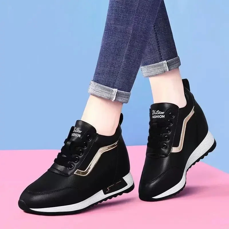 Hot Sale Hidden Heel Women's Shoes Sneaker Casual Fashion2023 New Leather Shoe Korean Version Thick Bottom High Quality Women 40 - Roberto Fashion House