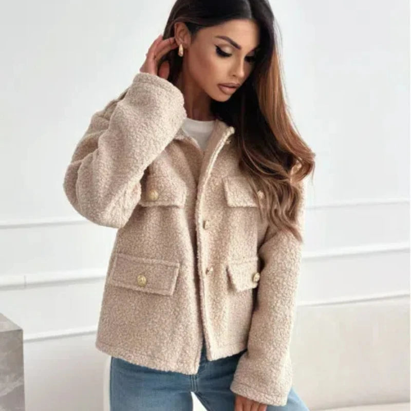 Autumn and Winter New Women's Fashionable Temperament Solid Color Loose Short Woolen Coat 175 - Roberto Fashion House