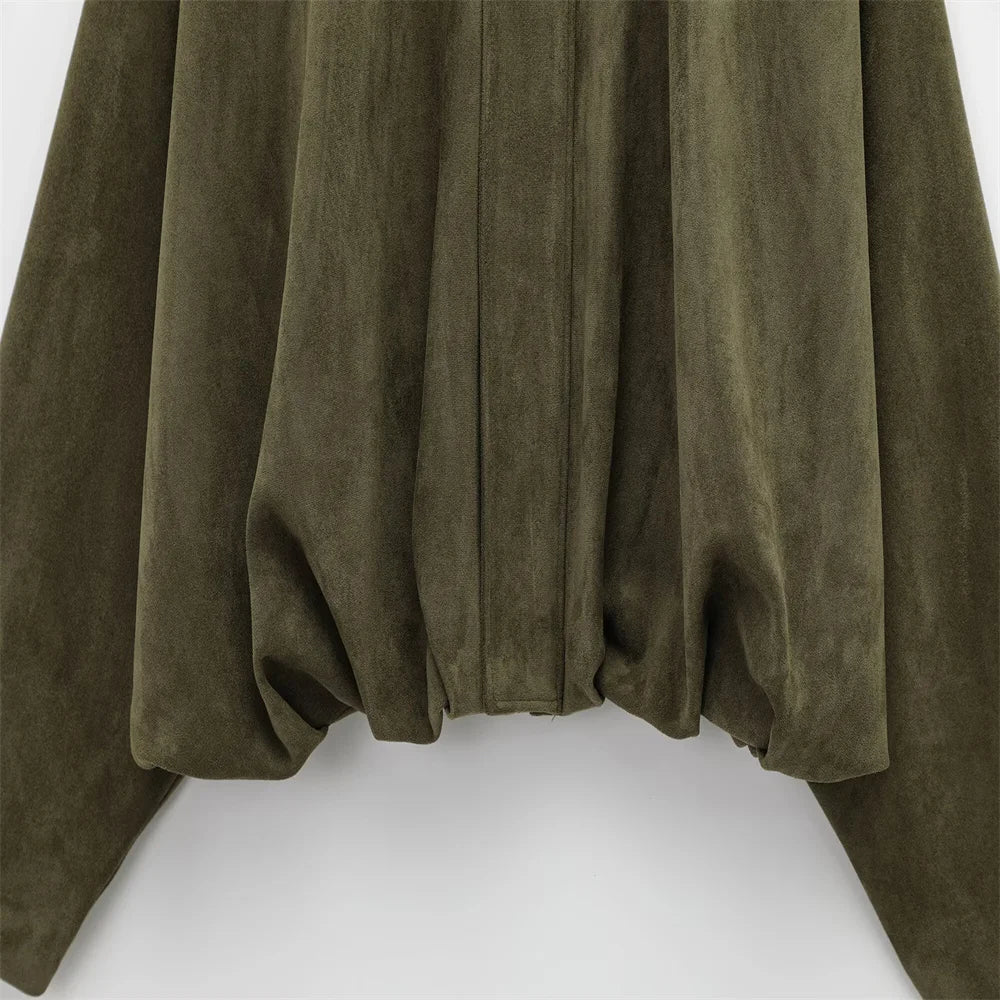 PB&ZA 2025 Women Faux Suede Collared Jacket with Shoulder Straps Loose