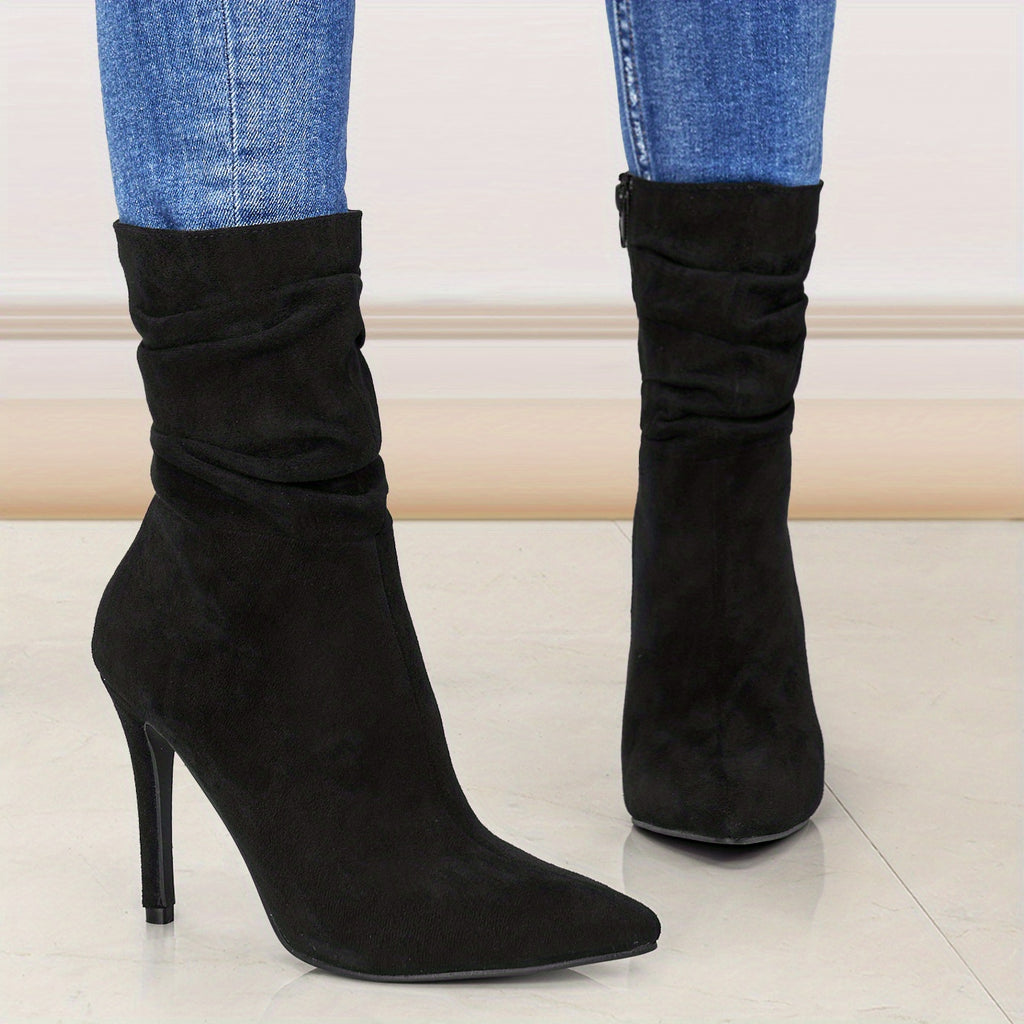 Women's Plain Fashionable Mid-Calf Boots with Zipper for Comfort and Casual Wear, Round Toe in the Middle of Calf - Roberto Fashion House