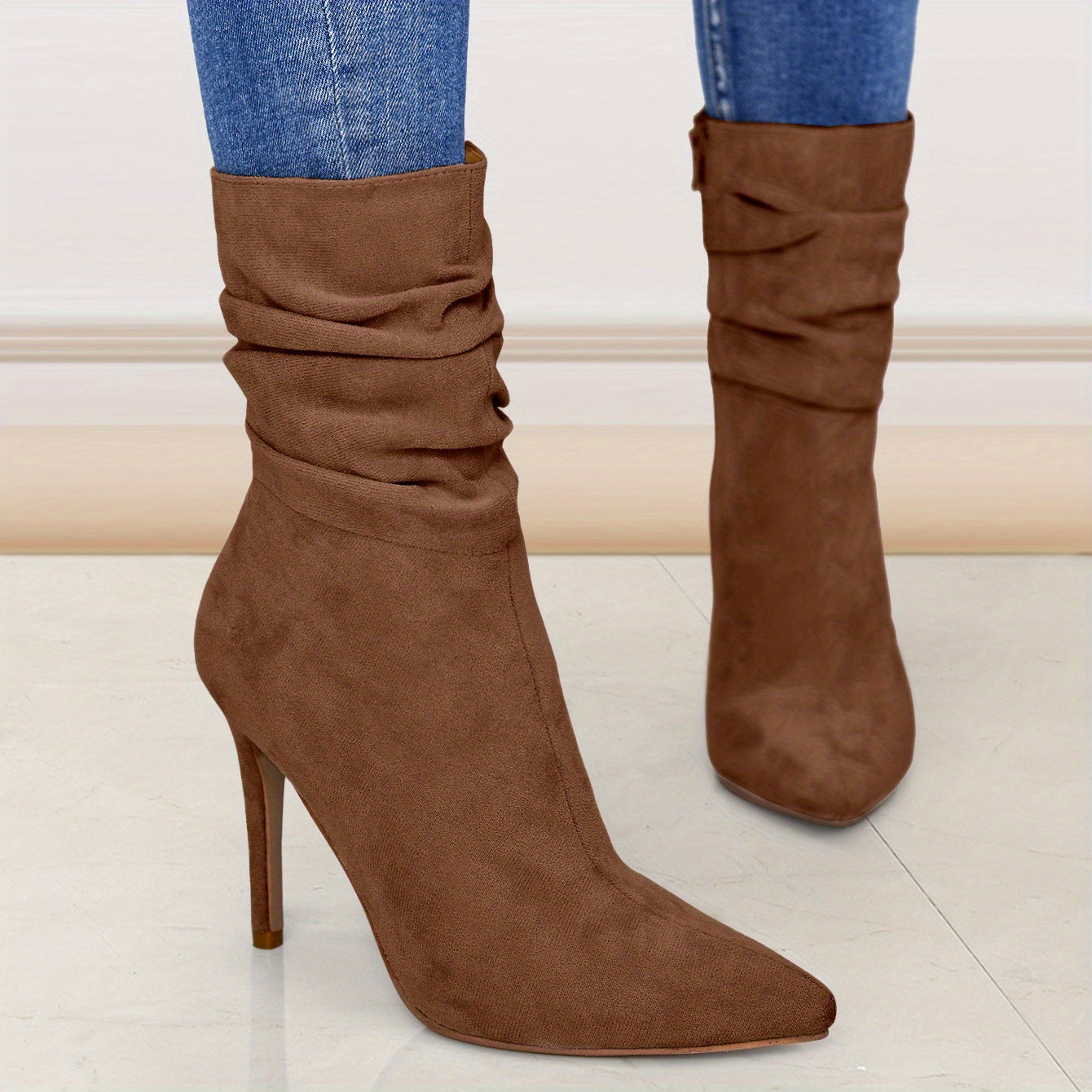 Women's Plain Fashionable Mid-Calf Boots with Zipper for Comfort and Casual Wear, Round Toe in the Middle of Calf - Roberto Fashion House