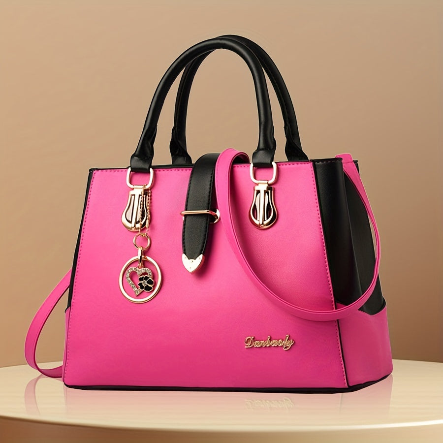 Women's Letter Detail Shoulder Bag, Elegant Double Handle Purse, Simple Large Handbag For Work - Roberto Fashion House