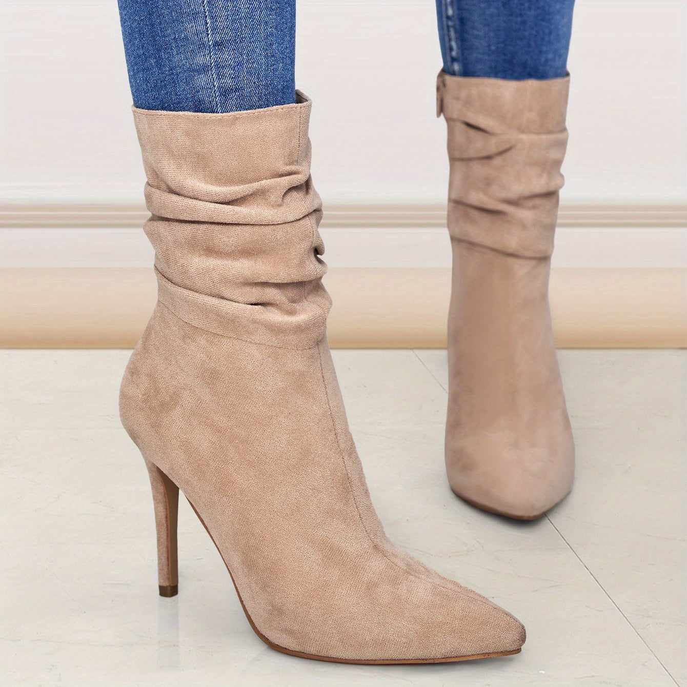 Women's Plain Fashionable Mid-Calf Boots with Zipper for Comfort and Casual Wear, Round Toe in the Middle of Calf - Roberto Fashion House